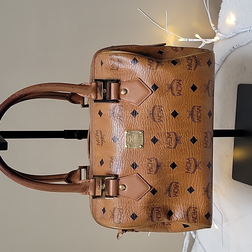 Vintage MCM Cognac Visetos Coated Canvas Heritage Boston Bag